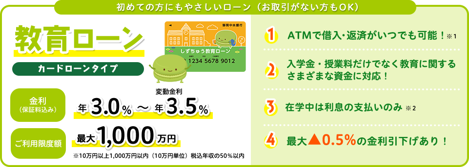 烍[@J[h[^Cv@ N3.0%N3.5%@pxz ő1000~@P ATMŎؓEԍςł\@Q wEƗłȂɊւ邳܂܂ȎɑΉI@R ݊w͗̎x̂݁@S ő0.5%̋